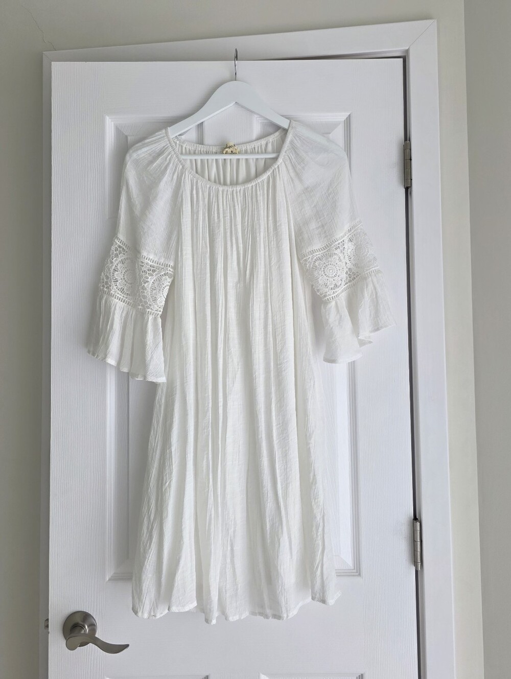 White Boho Crochet Sleeve Tunic Dress